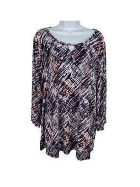 CJ Banks Printed Keyhole Neckline Long Sleeves Tunic Women's Size 1X